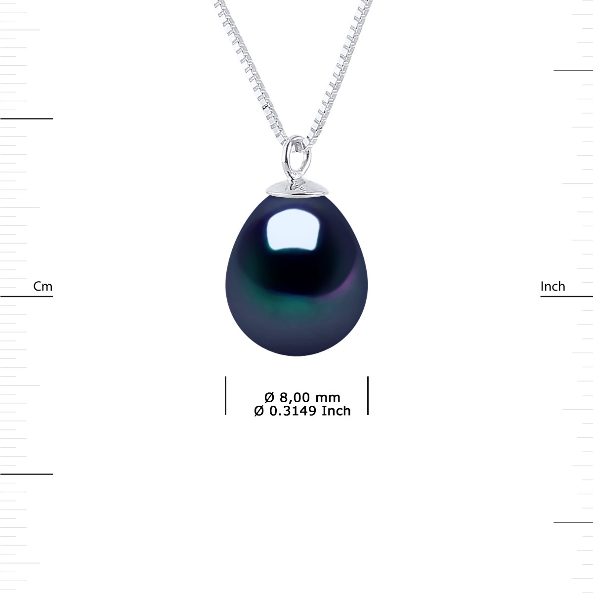 Collier Perle de Culture d'Eau Douce Poire 8-9 mm Noire Chaîne Or Blanc