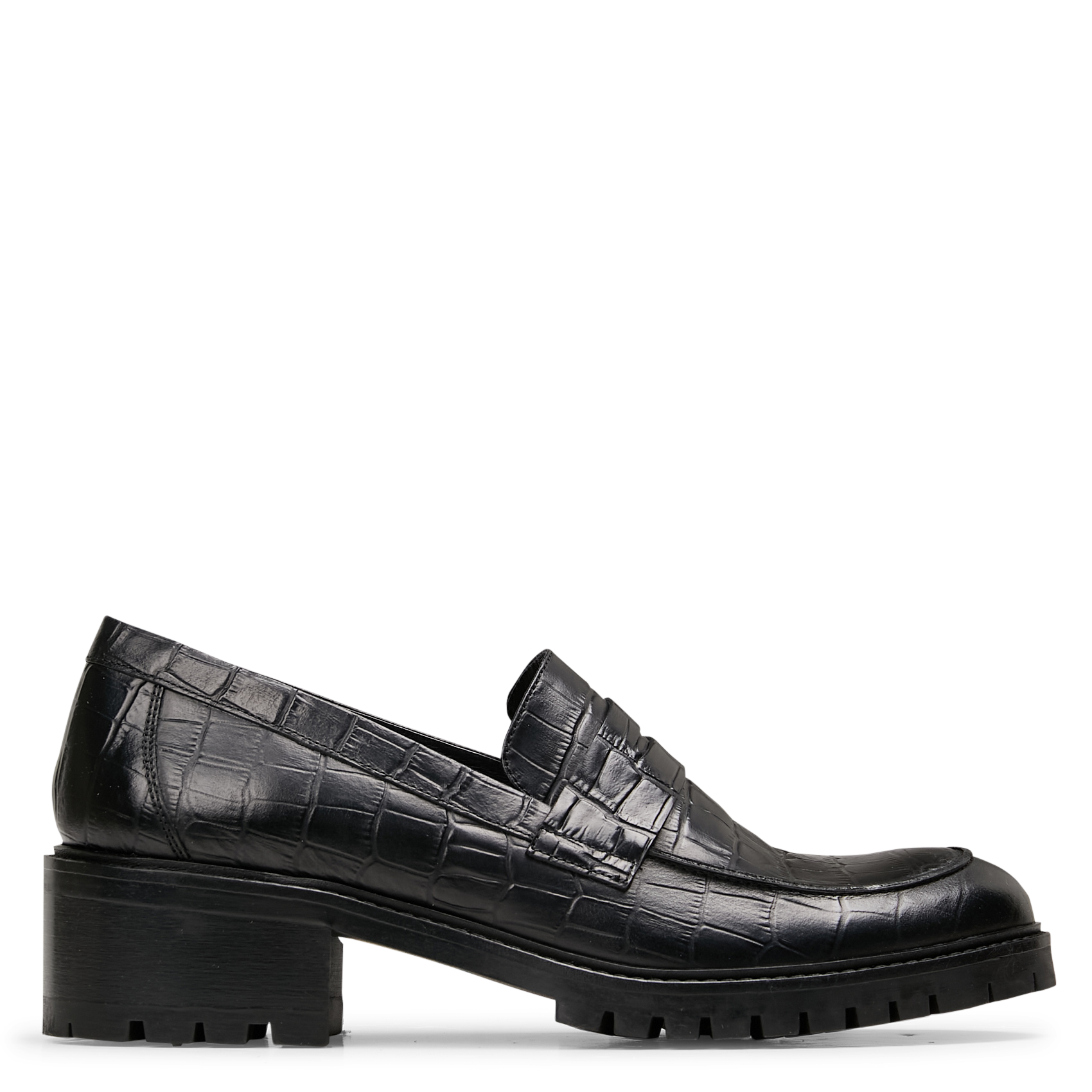 AUBREE - Mocassins crantés en cuir croco | Noir