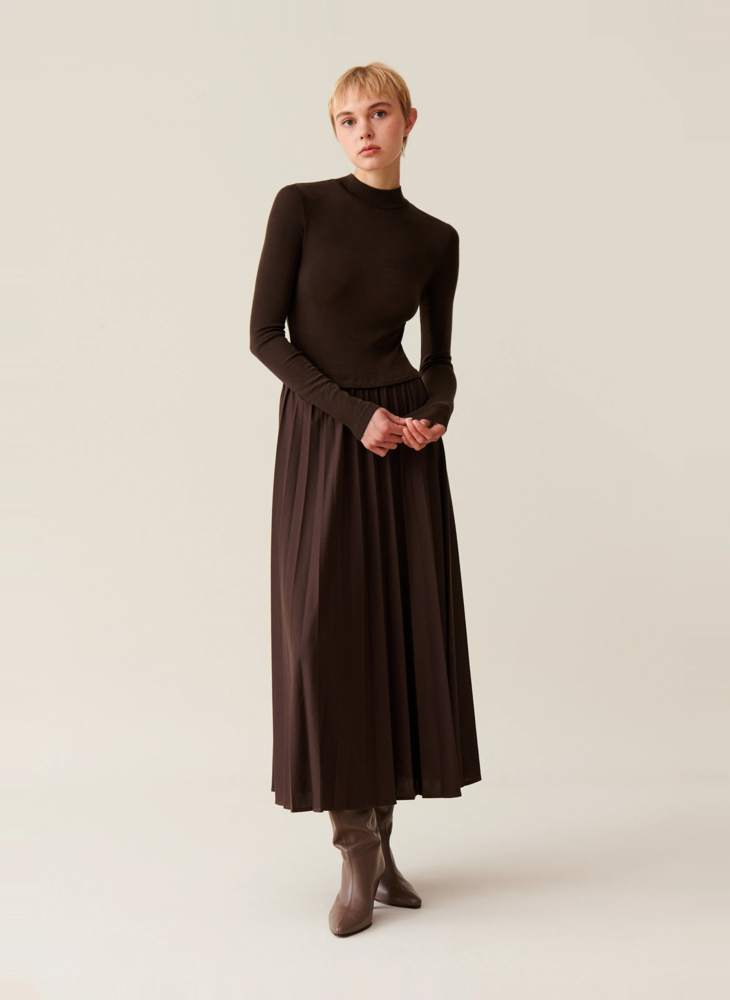 Robe long bi matières| Marron