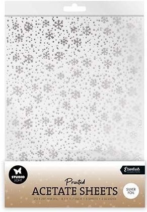Sl-es-acs17 SL Acetate, transparante Sheets - Snowflakes Silver 2x 3 designs van sneeuw en sneeuwvlokken