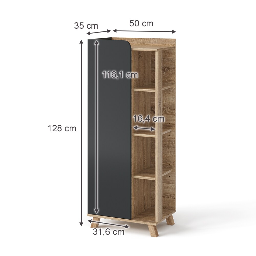 Vicco Midischrank Karen Sonoma Anthrazit 50 x 128 cm Tür offene Fächer