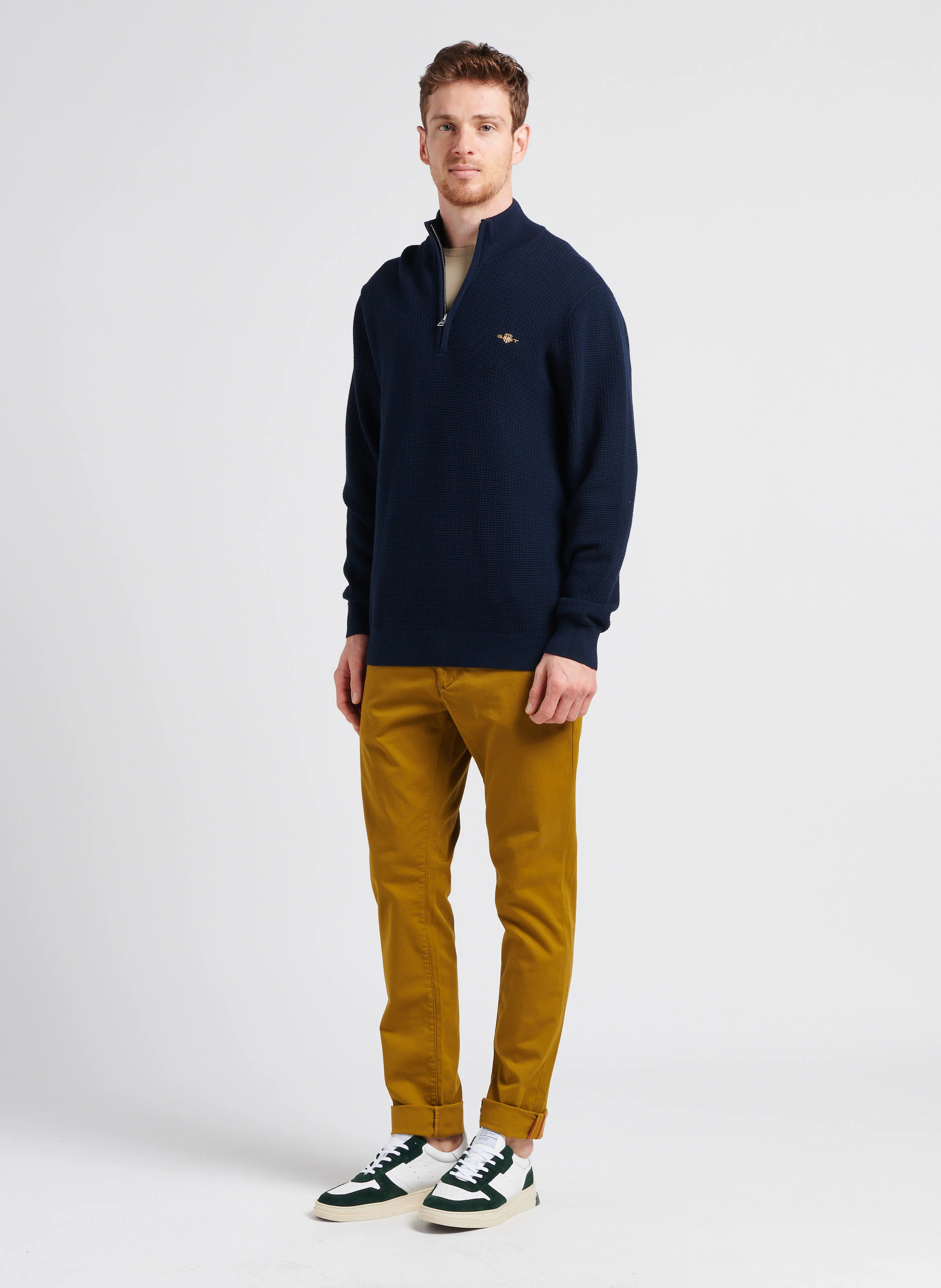 Pull col roulé logo brodé en coton| Bleu
