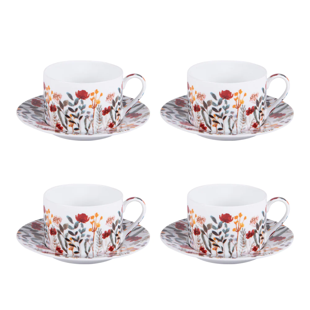 Coffret de 4 tasses et sous tasses 18 cl Flor Table passion