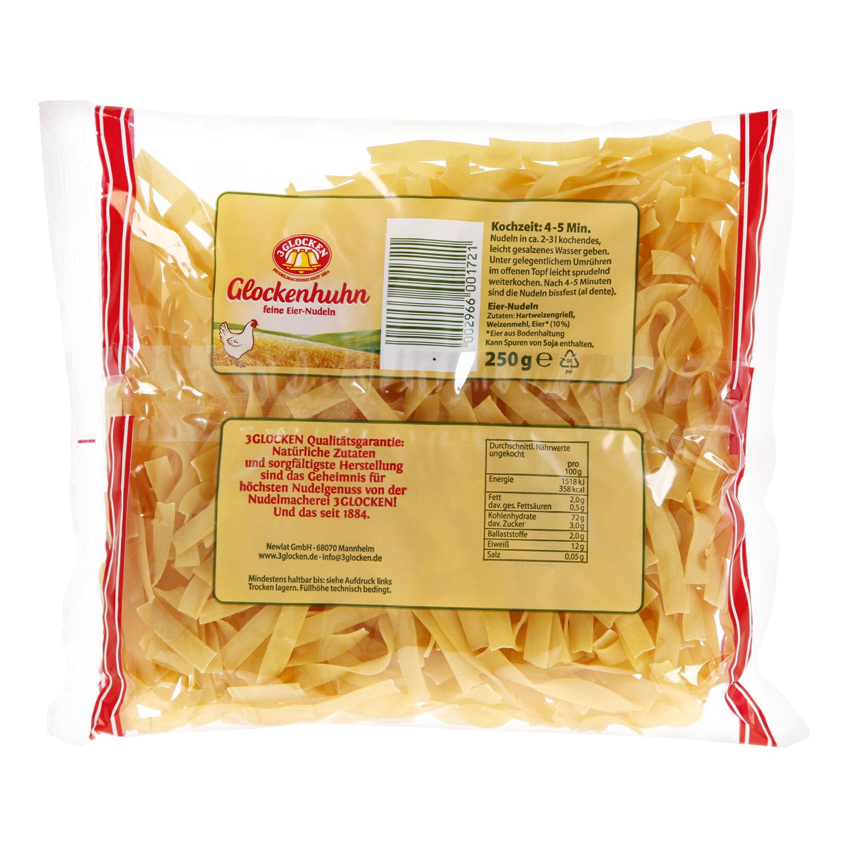 3 Glocken Glockenhuhn Bandnudeln 250 g, 12er Pack