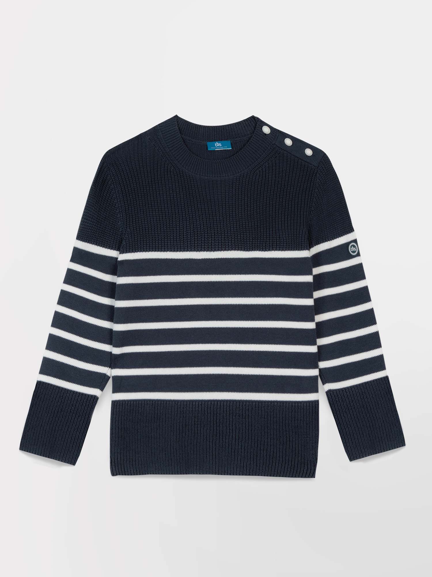Pull Femme Coton Marinière Bleu Rayé Blanc