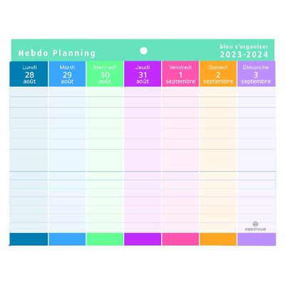 Calendrier Hebdo Planning - 53 feuillets - 18 x 23 cm - Oberthur