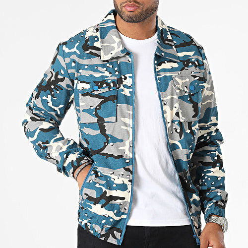 Veste Zippée Bleu Gris Camouflage