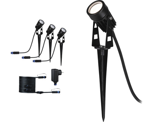 Paulmann Plug & Shine Starterset 3x LED Spot IP65 3x3W 3x150 lm 3000 K zwart met transformator + aansluitkabel 5 m 24 V