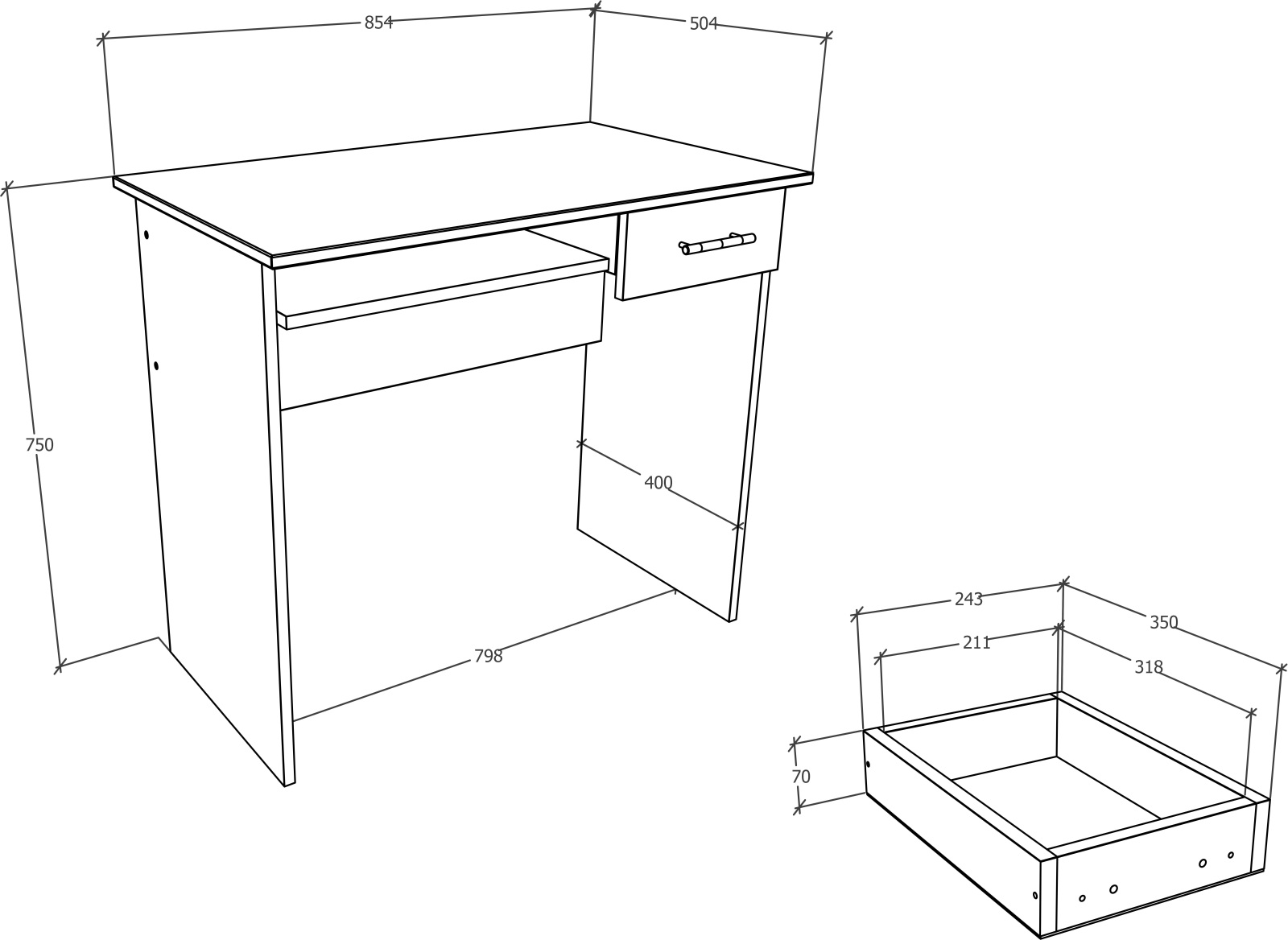 Schreibtisch ARUSA L - anthrazit - mit Tastaturauszug - 85 cm