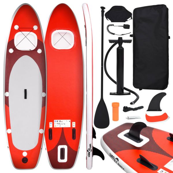 vidaXL Conjunto Prancha de Paddle Sup Insuflável 360x81x10 cm Vermelho - 93390