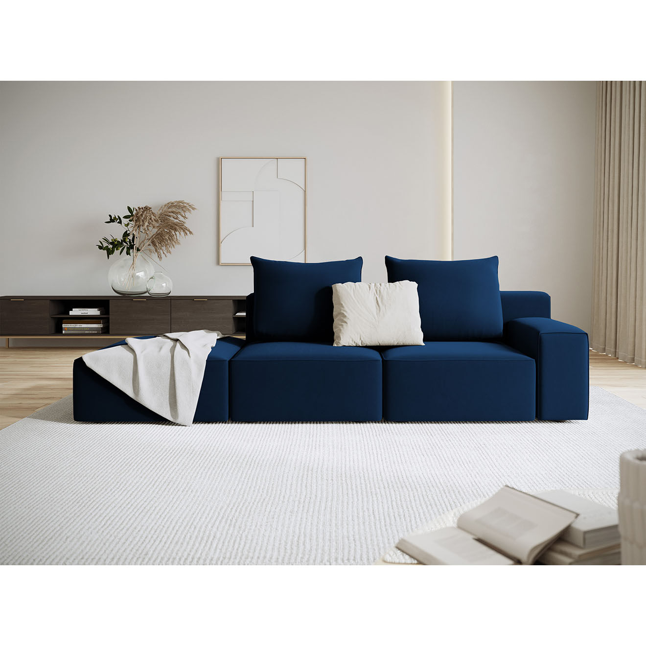 Mazzini Sofas Canapé Gauche en Velours Ivy 4 Places bleu roi - 265x105x89 cm