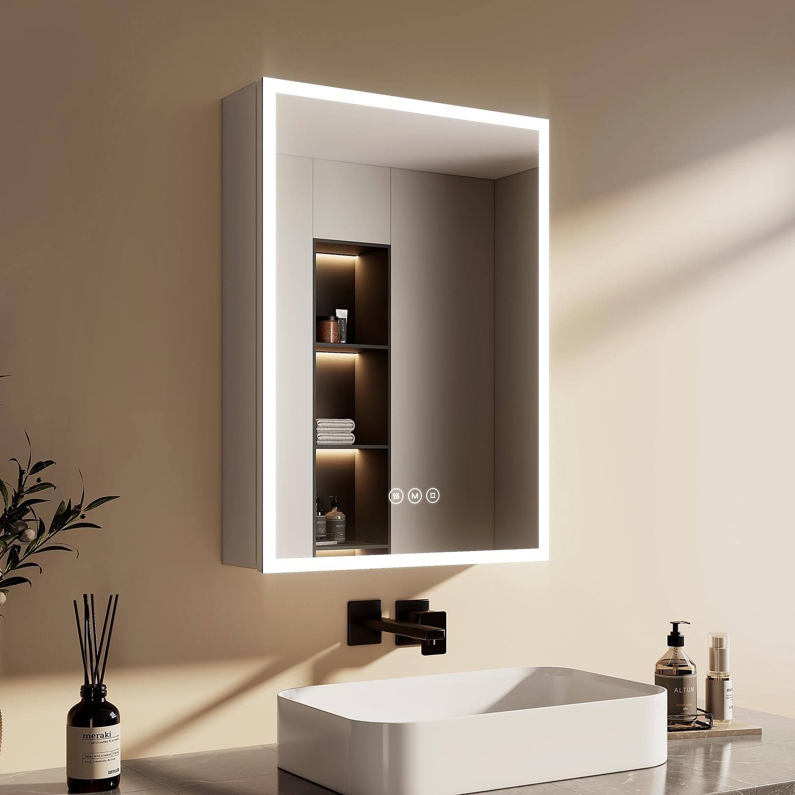 EMKE Spiegelschrank Bad mit Beleuchtung 50x70x14,5 cm