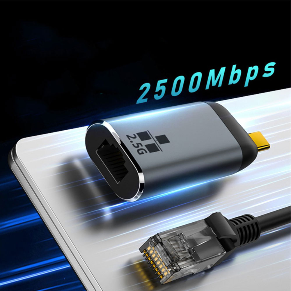 USB C auf Gigabit Ethernet LAN RJ45 Netzwerkanschluss Adapter (2500Mbit/s) - Grau