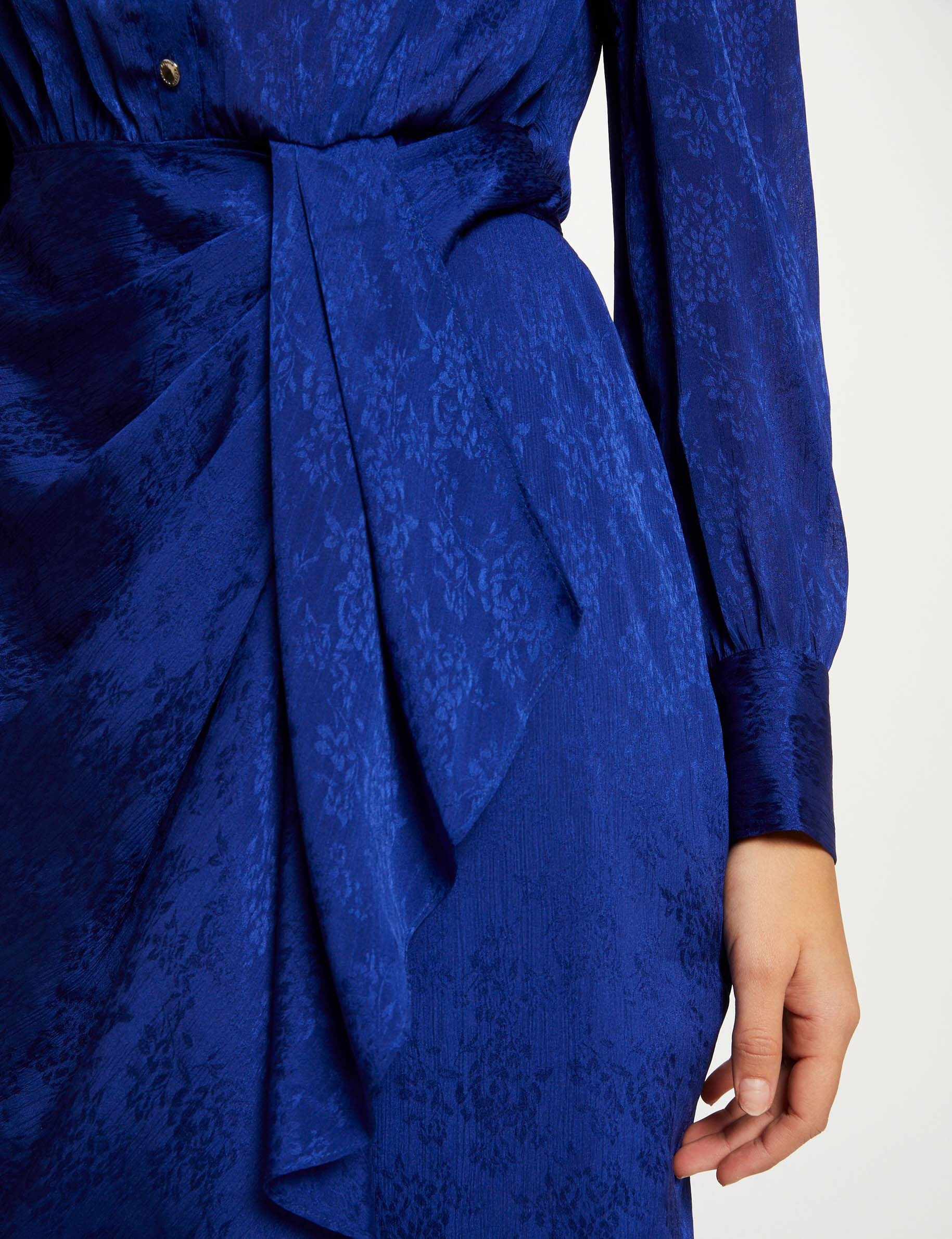 Robe droite drapée satinée imprimée bleu electrique femme - bleu_electrique