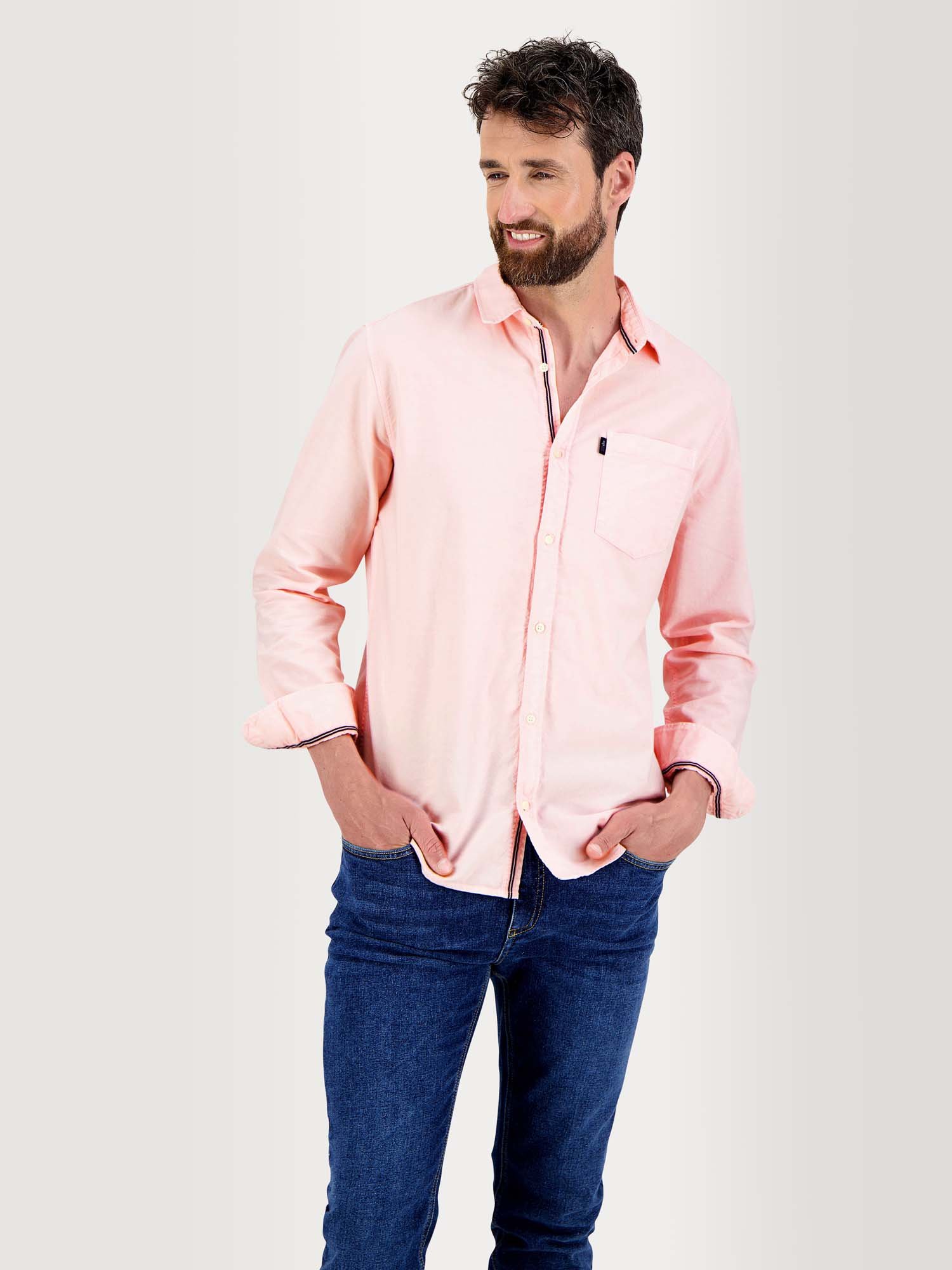 Chemise Homme Manches Longues Coton Rose Clair