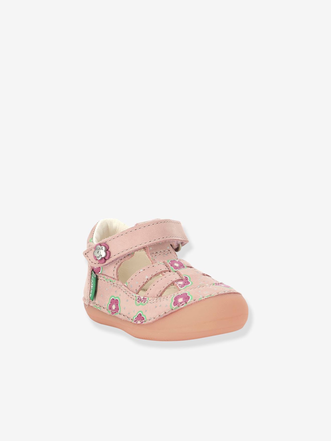 Sandálias de couro rosa claro com estampa da Sushy Original Softers KICKERS® para bebê menina