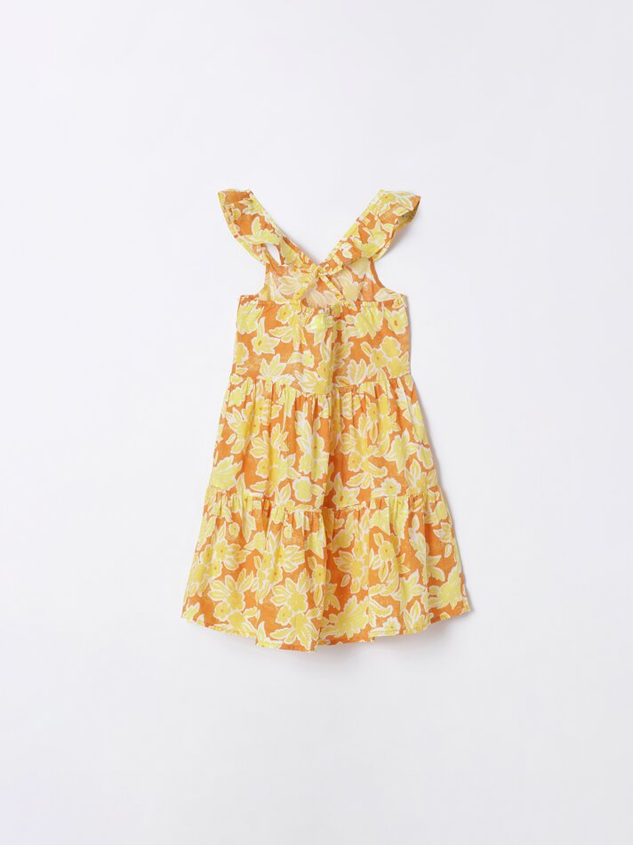 Vestido estampado com costas cruzadas - Amarelo