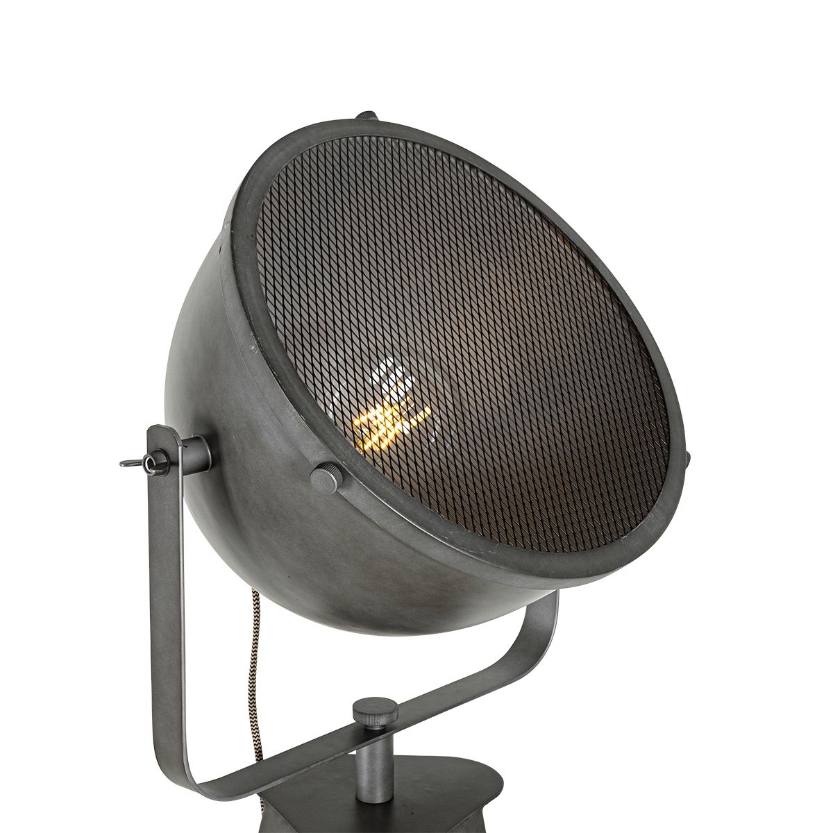 Industriële vloerlamp tripod staal met hout kantelbaar - Emado