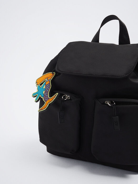 Mochila de nylon com pingente - Preta