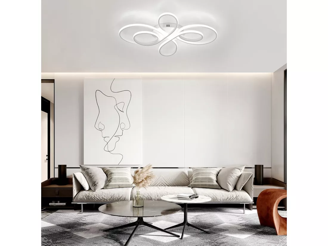 NETTLIFE Plafonnier LED Dimmable 66cm Moderne Blanc 65W Lampe de Chambre avec Télécommande Grand pour Salon Salle à Manger Bureau Étude