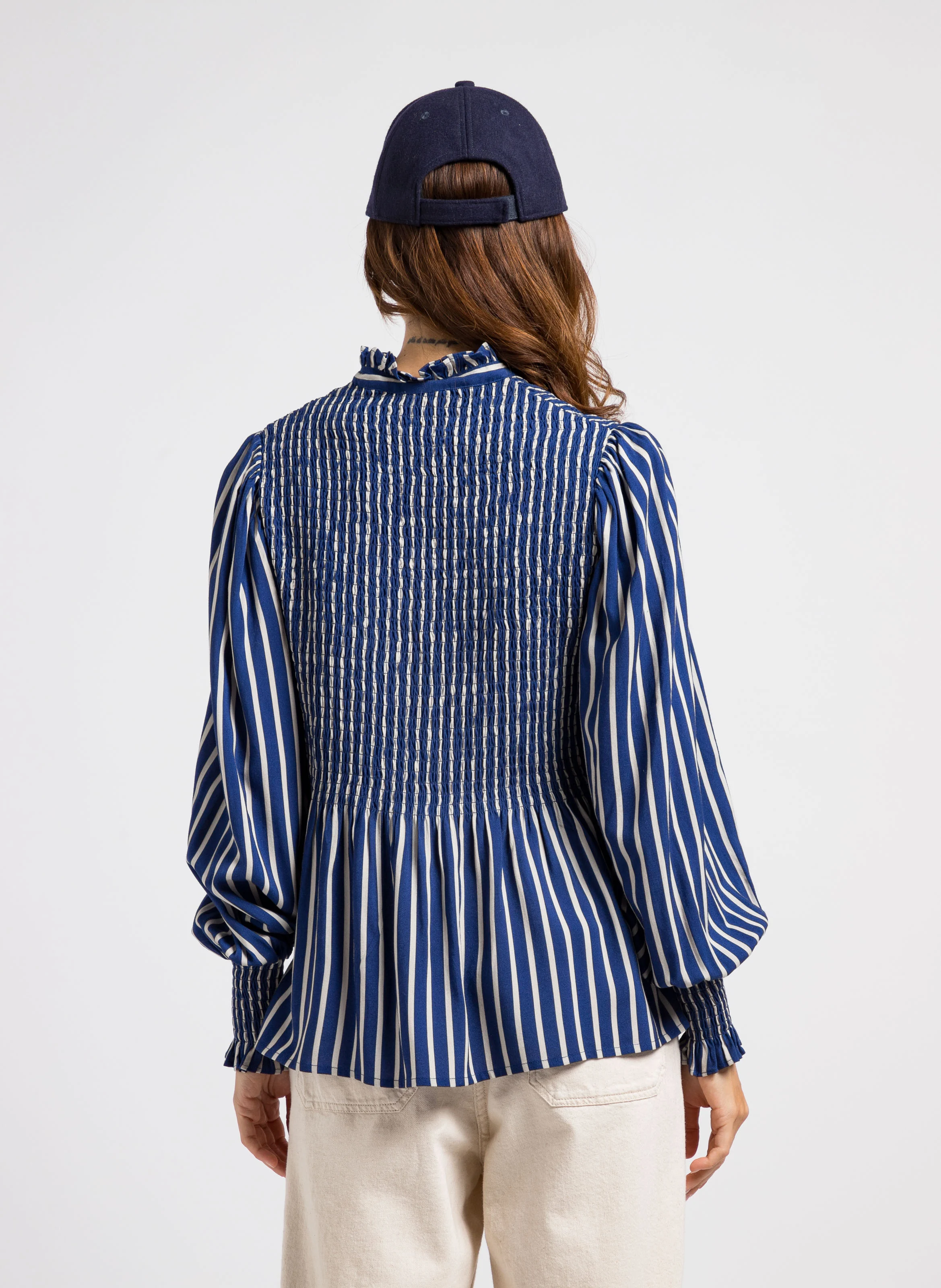 TOSCANE - Chemise col victorien à rayures | Bleu