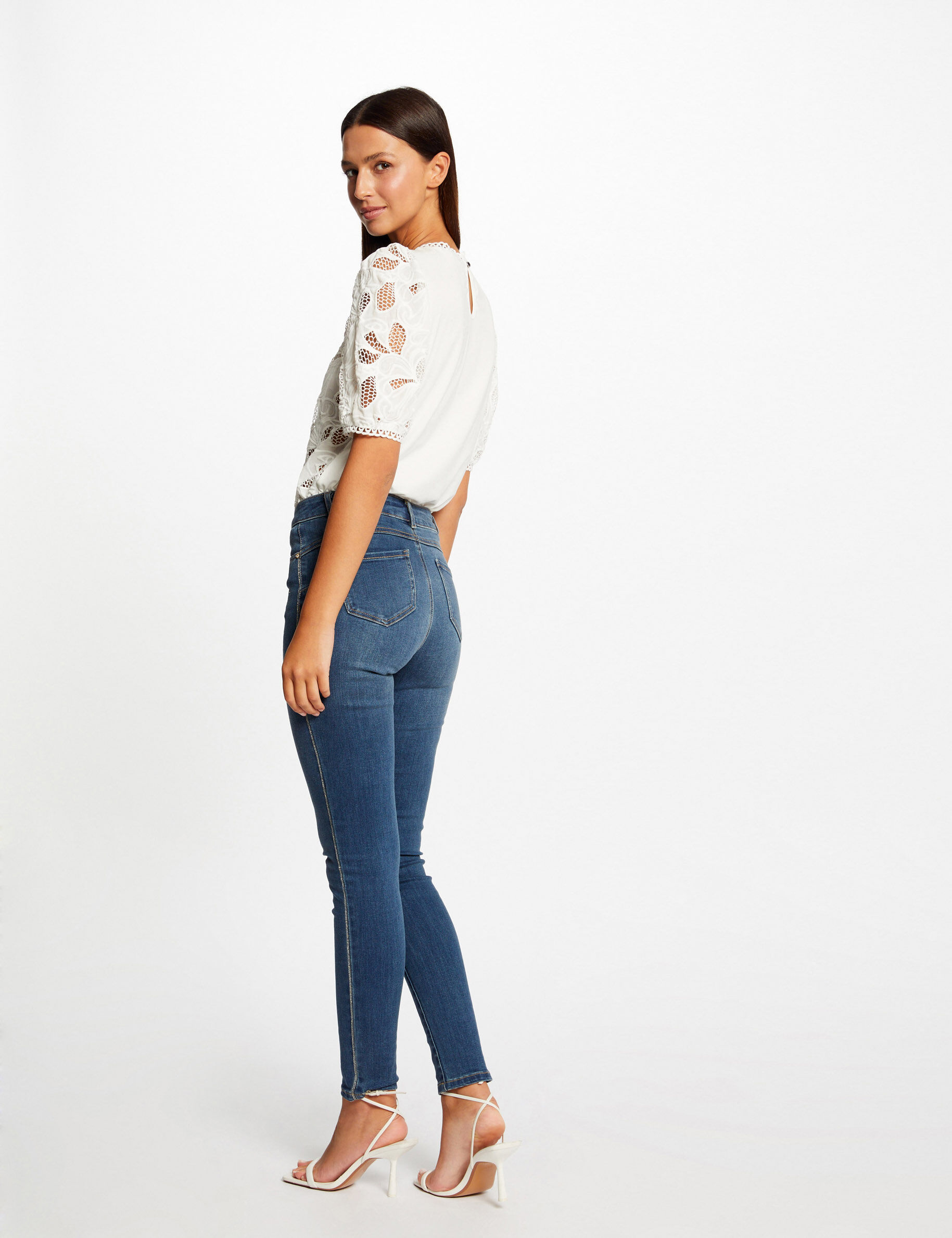 T-shirt manches courtes à détails brodés ecru femme - ecru