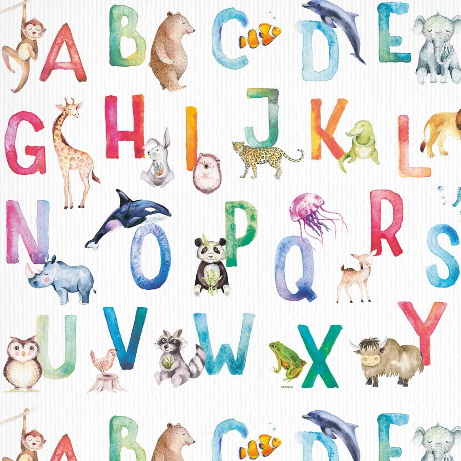 Nikima Geschenkpapier 5 Bögen Tier ABC Aquarell bunt – 1,60€qm Größe: - 84,1 x 59,4 cm bunt