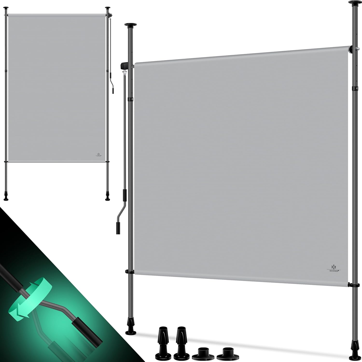 KESSER® Klemmmarkise Senkrechtmarkise 200x310cm Ausziehbar & Blickdicht Vertikalmarkise mit Handkurbel ohne Bohren Balkon-Sichtschutz & Windschutz für Garten & Terrasse Wasserfest Grau