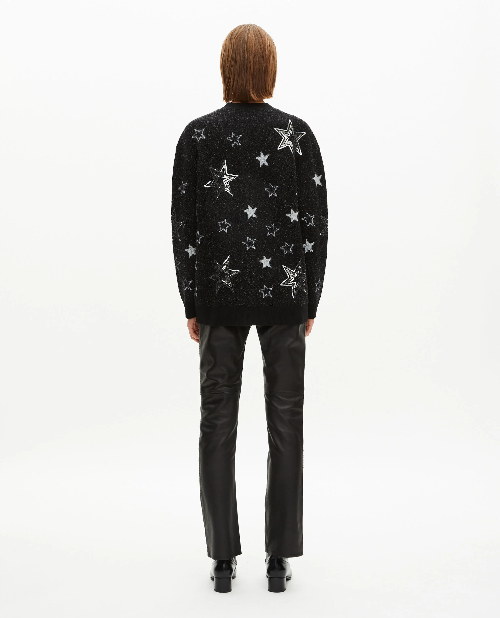 Cardigan en laine motif étoiles à sequins noir