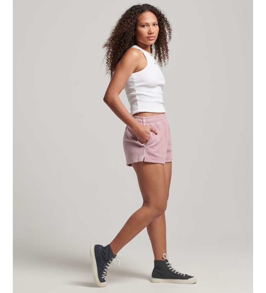 Shorts de veludo rosa com logo S da Superdry