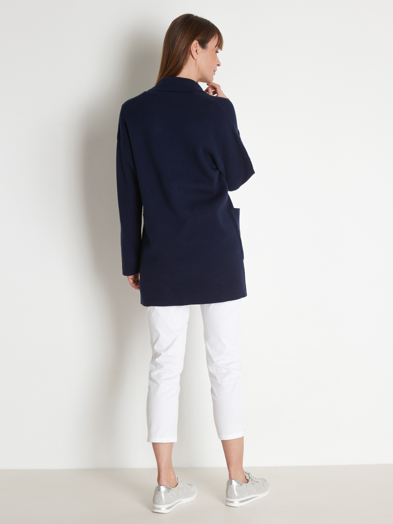 Veste longue croisée en maille milano
