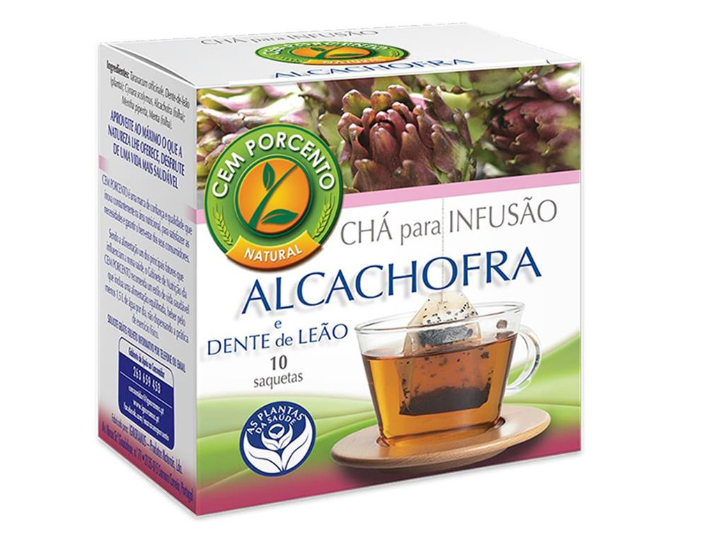 CHÁ CEM PORCENTO ALCACHOFRA DENTE LEÃO 10 SAQUETAS