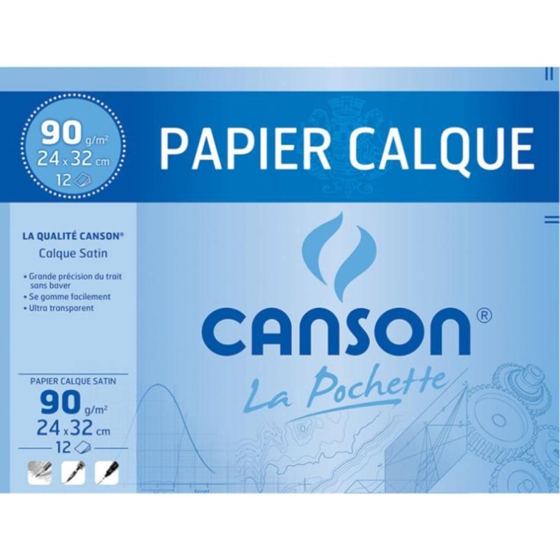 Papier calque satin, A3, 90 g/m2