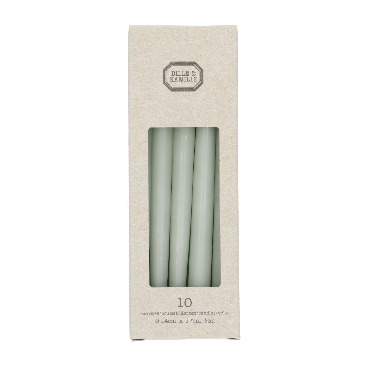 Kaarsjes smal, celadongroen, 17 cm, 10 stuks