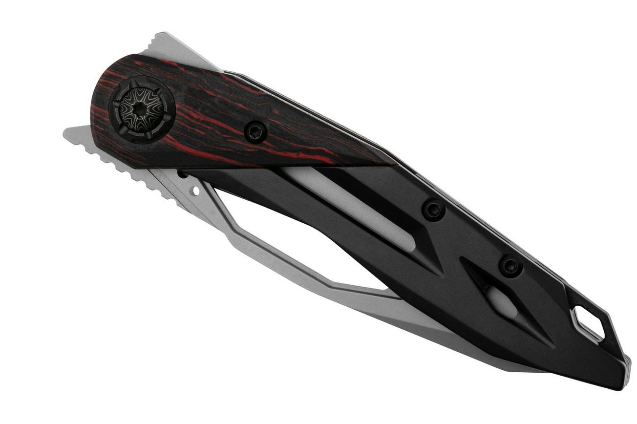 CRKT Nucleus 5702 Bead Blast 12C27, Black Stainless Steel, Red Black G10 Overlay, zakmes, Princeton Wong design