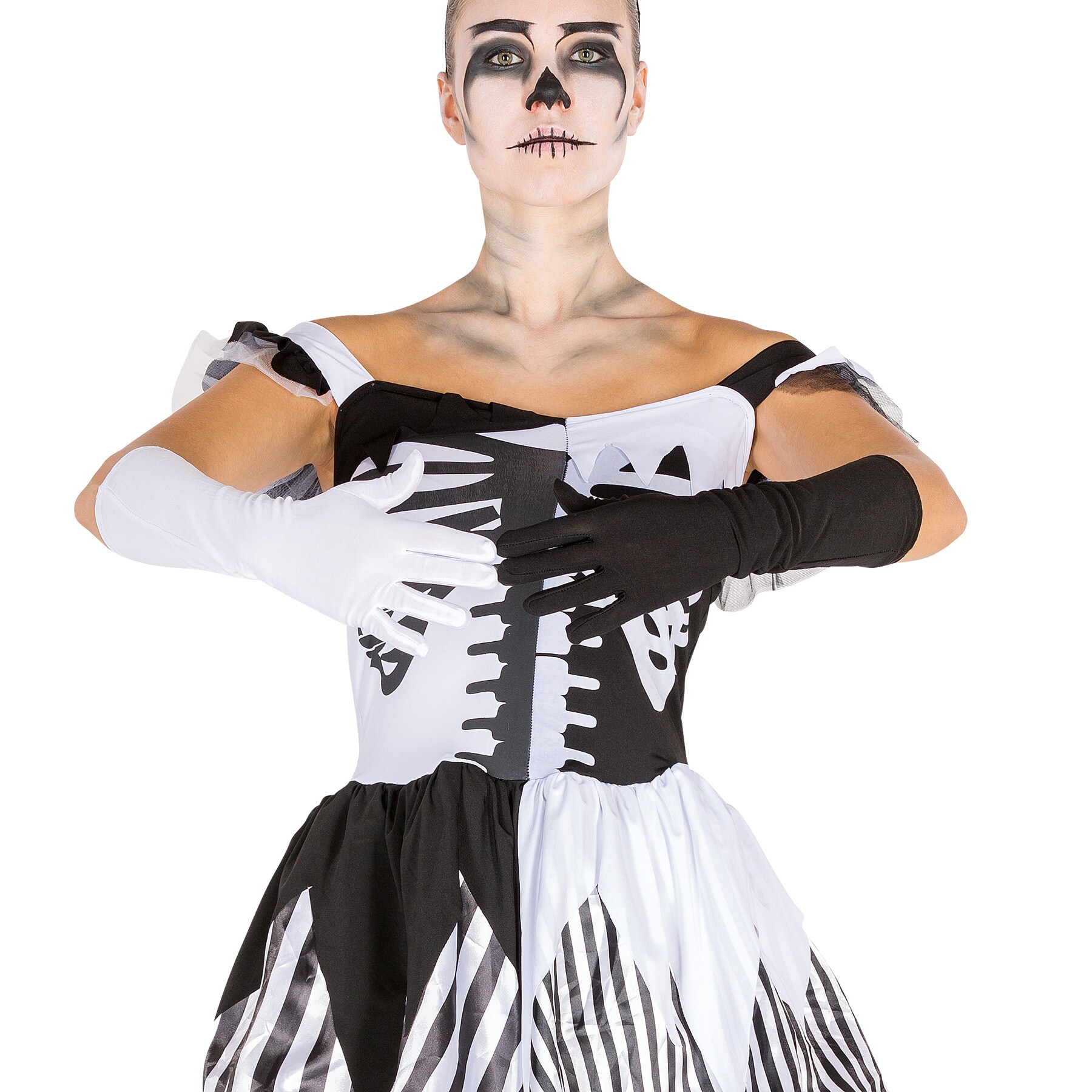 tectake® Frauenkostüm Black White Skeleton