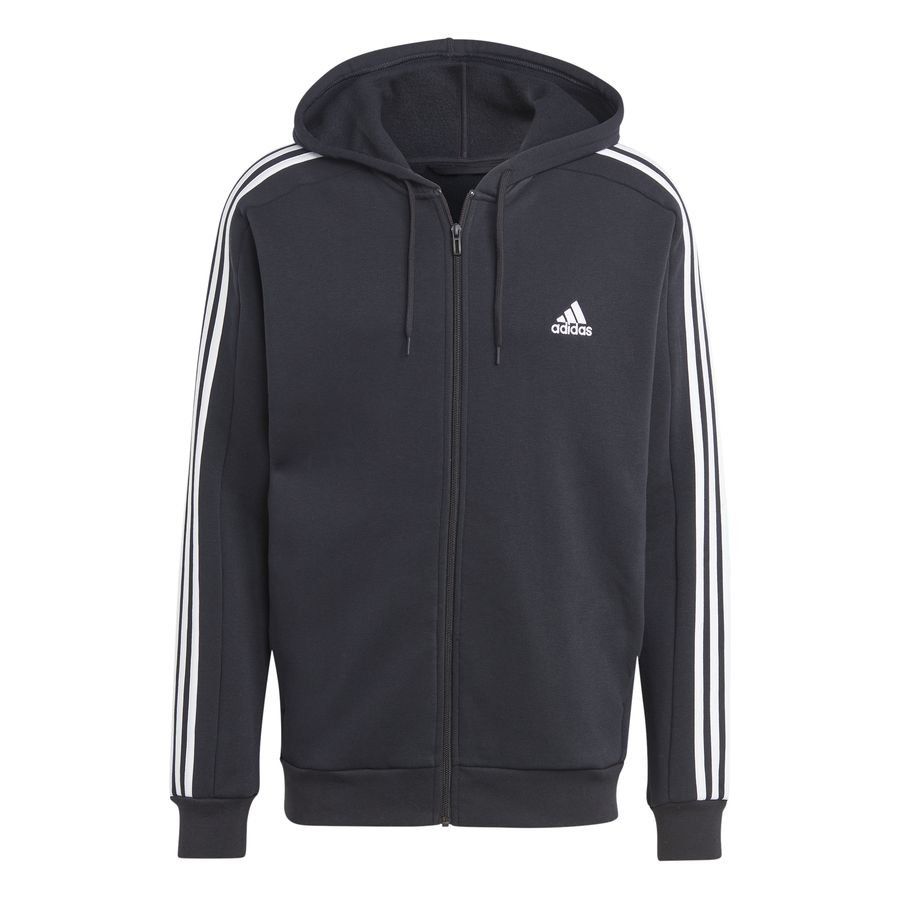 adidas Sweat à Capuche Essentials Fleece 3-Stripes Full Zip - Noir/Blanc