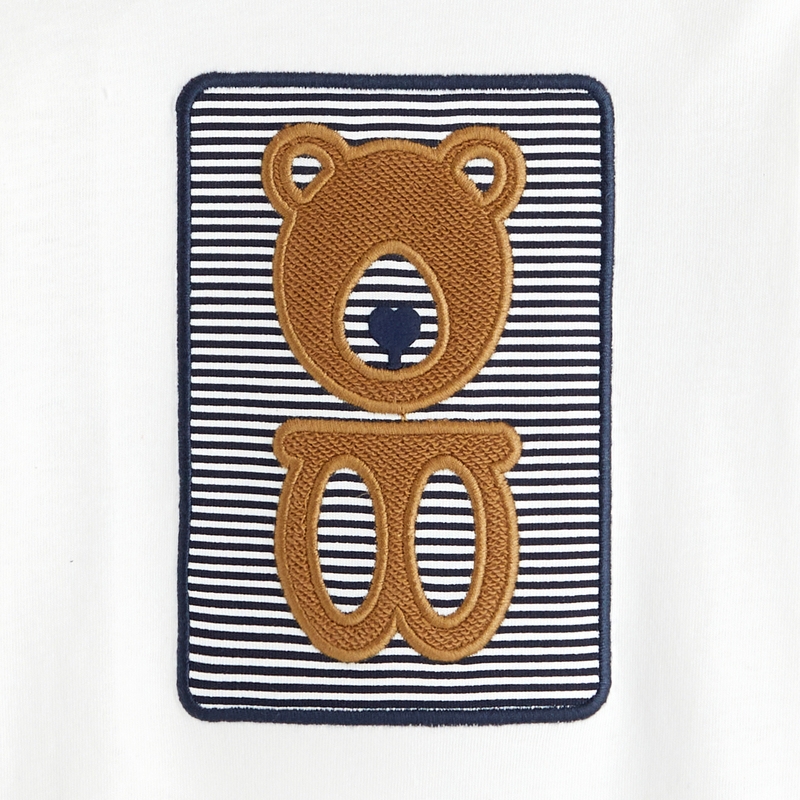 T-shirt ours brodé coton fantaisie blanc bébé garçon