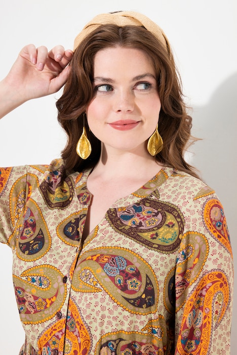 Maxikleid, Paisley, A-Linie, V-Ausschnitt, Langarm