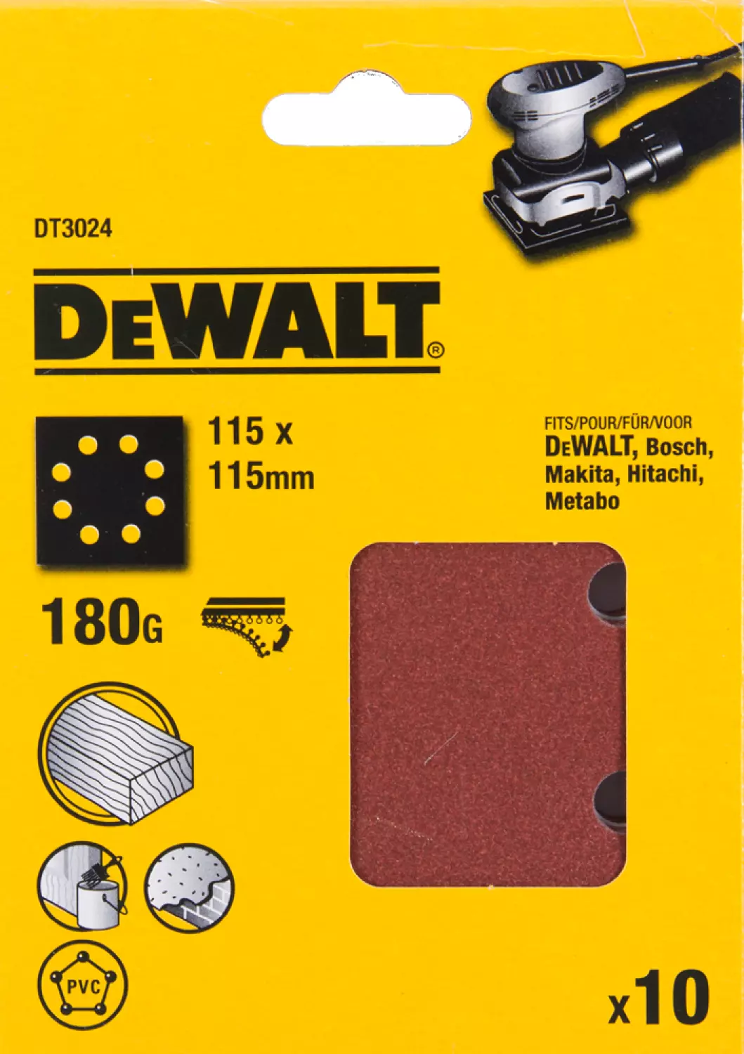DeWALT DT3024 Vlak schuurvel - K180 - 115 x 115mm (10st)