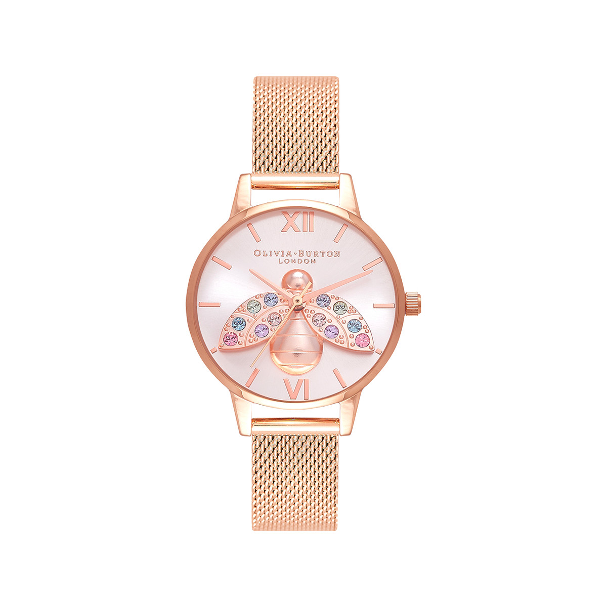 Montre OLIVIA BURTON Rainbow bee femme bracelet acier doré rose