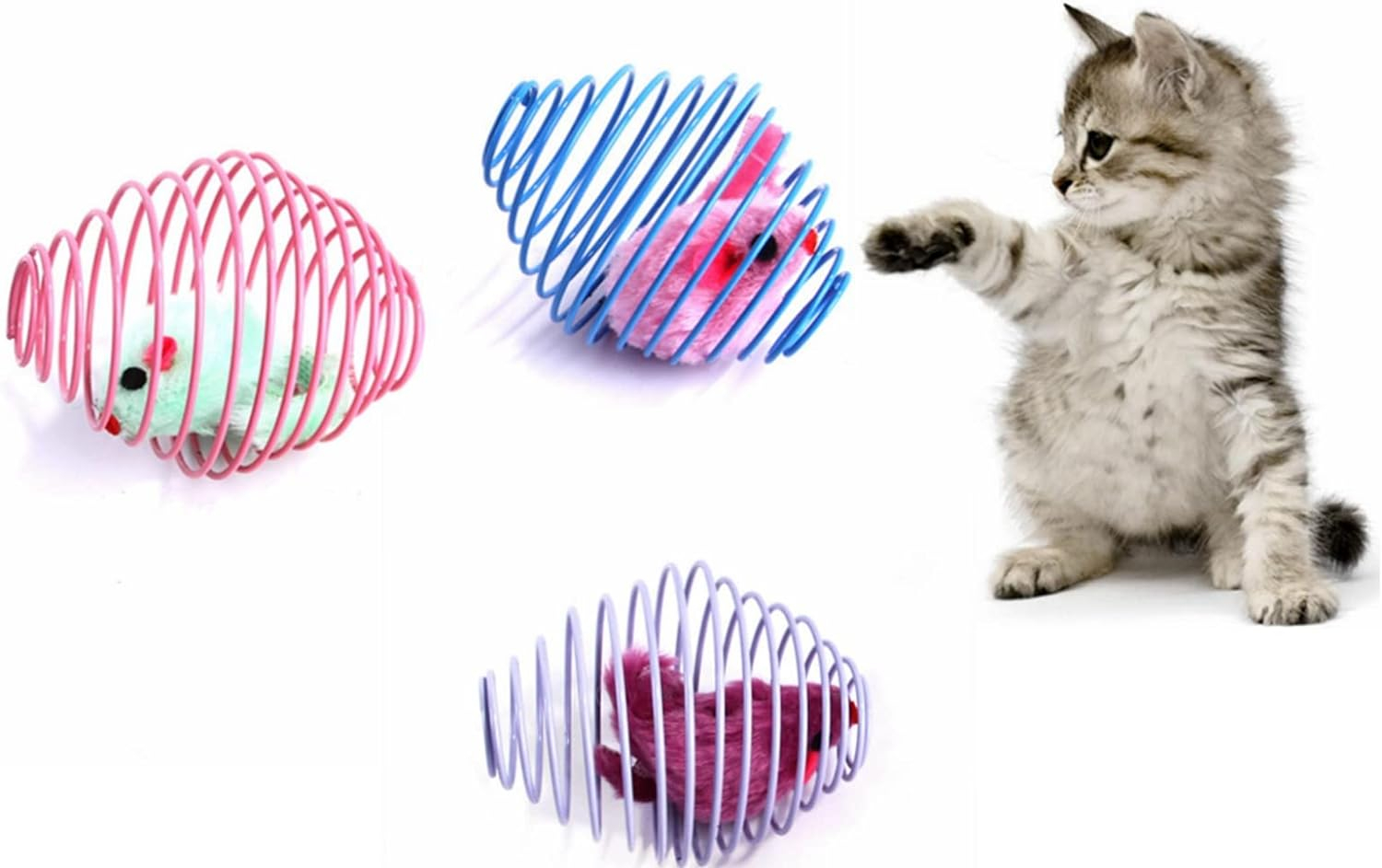 (3er Set) Interaktives Katzen Spielzeug Gitter Ball mit Plüsch Maus - Assortiert