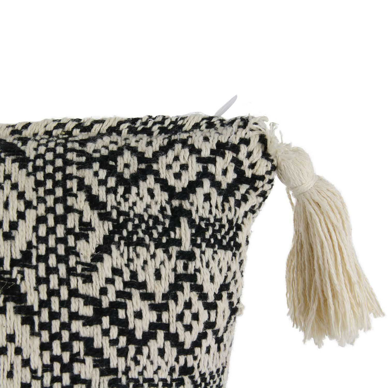 Home Deco Factory Coussin ethnique pompons beige/noir - 40x40 cm