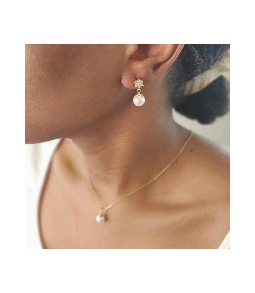 Parure Pauline Full Moon Pearl - Or Rosé et Cristal