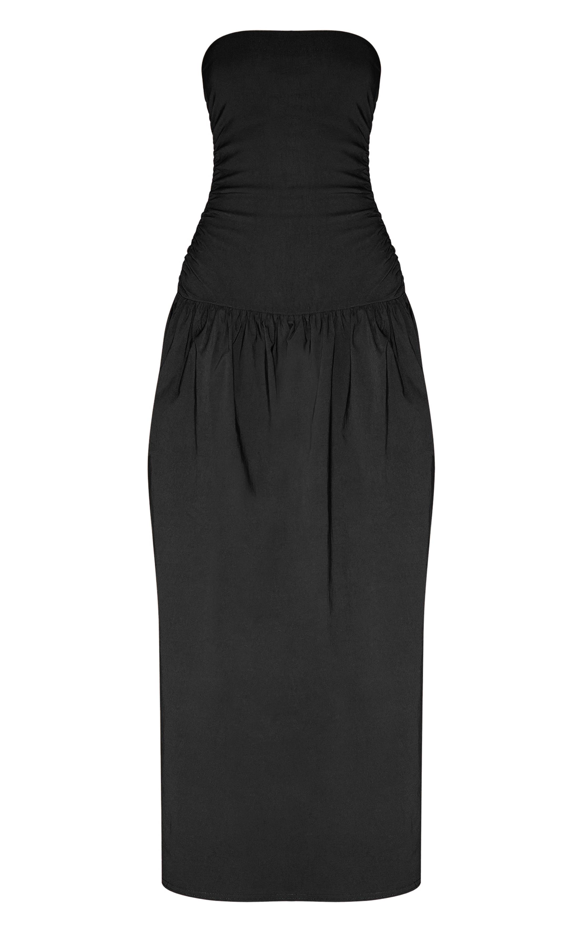 Noir Robe Maxi Bandeau Froncée En Tissu Extensible Tissé
