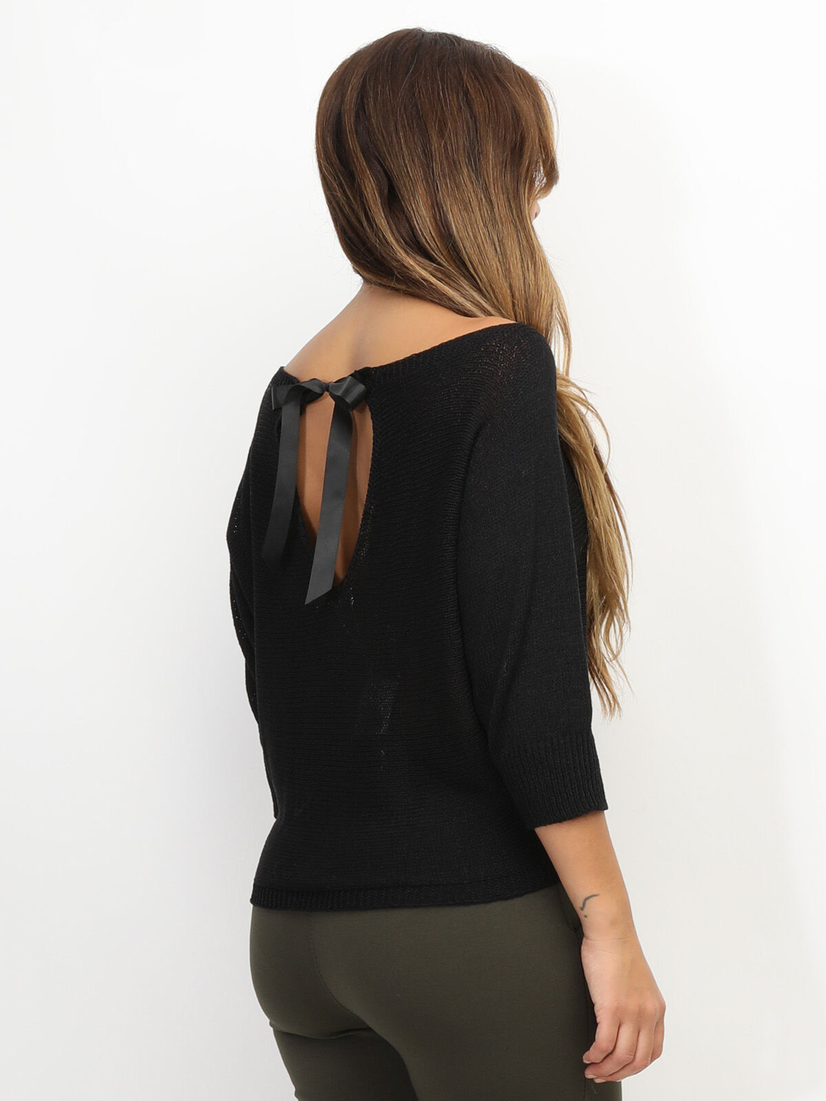 Pull chauve-souris à ruban- Noir