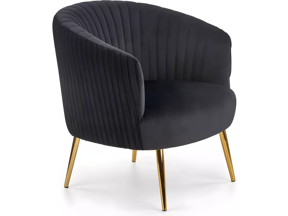 Fauteuil cabriolet en velours noir avec pieds en métal doré Power