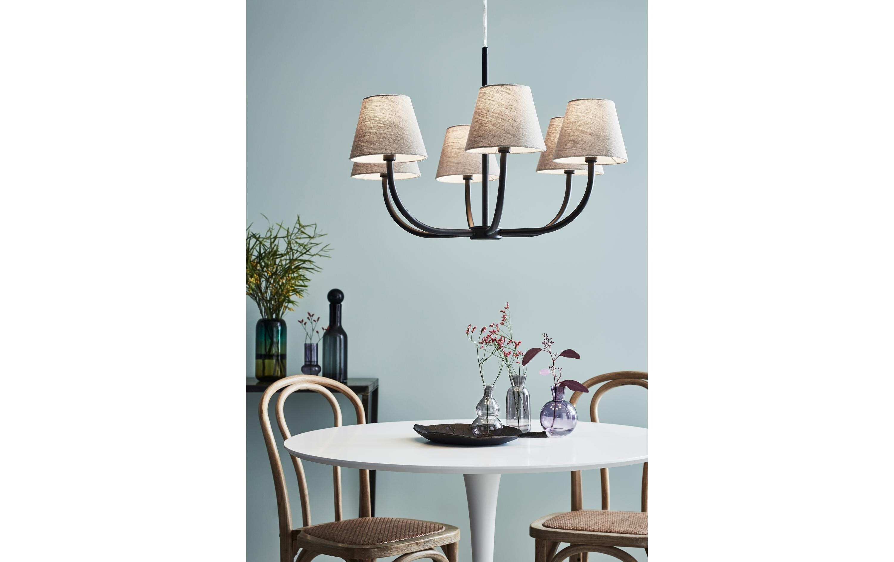 Pendelleuchte Cozy 6L Schwarz<br>Leuchte mit Textilschirmen