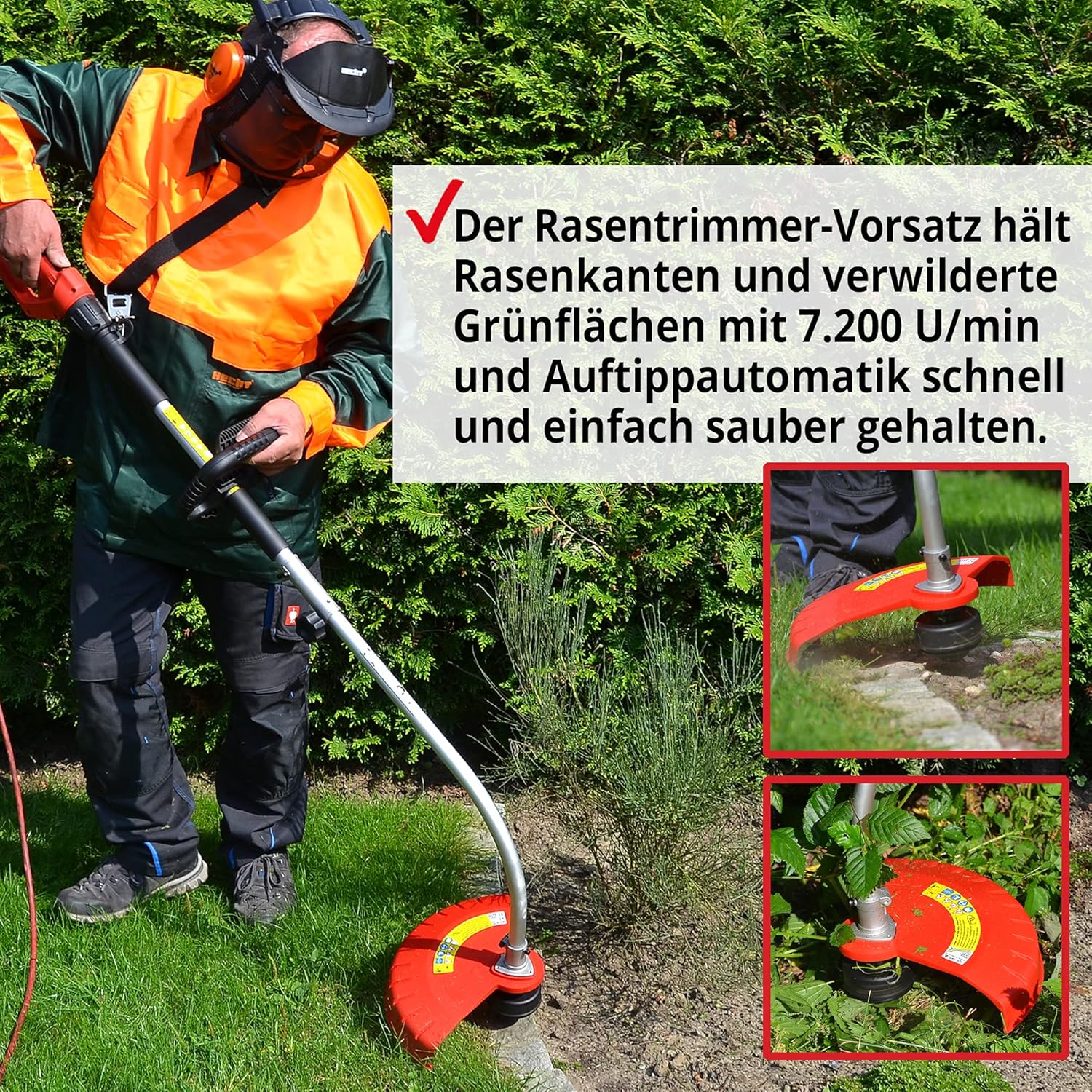 HECHT 3 -IN-1 Elektro Multifunktionsgerät – Rasentrimmer, Hochentaster und Heckenschere in Einem – 900 Watt Starke Gartenwerkzeuge im Set mit Verlängerung für den Garten (Hecht Multitool Rot)