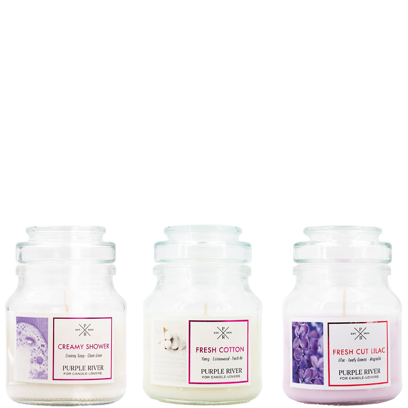 Set bougies parfumées - Creamy Shower, Fresh Cotton, Fresh Cut Lilac - 3 x 113 g